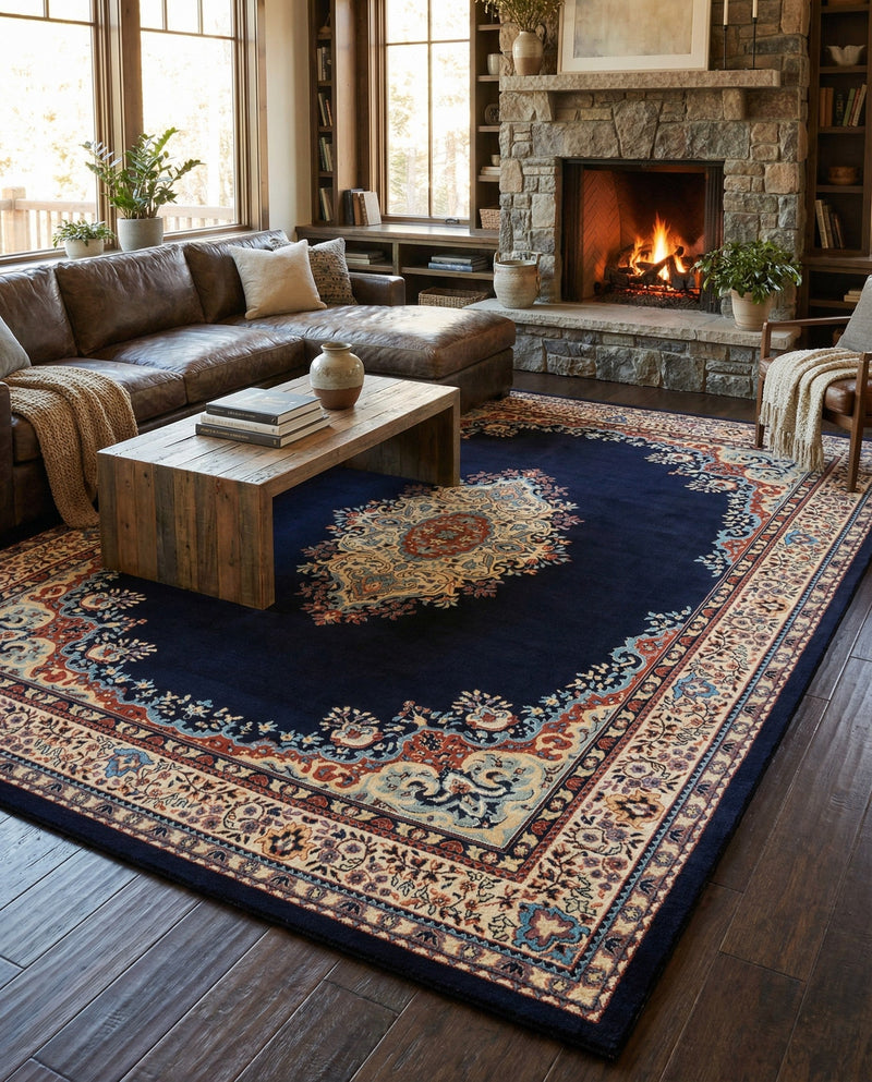 Tabriz Tapestry Collection Area Rug - Azerbaijan (Navy Blue) Rectangle Navy Blue  lifestyle 4