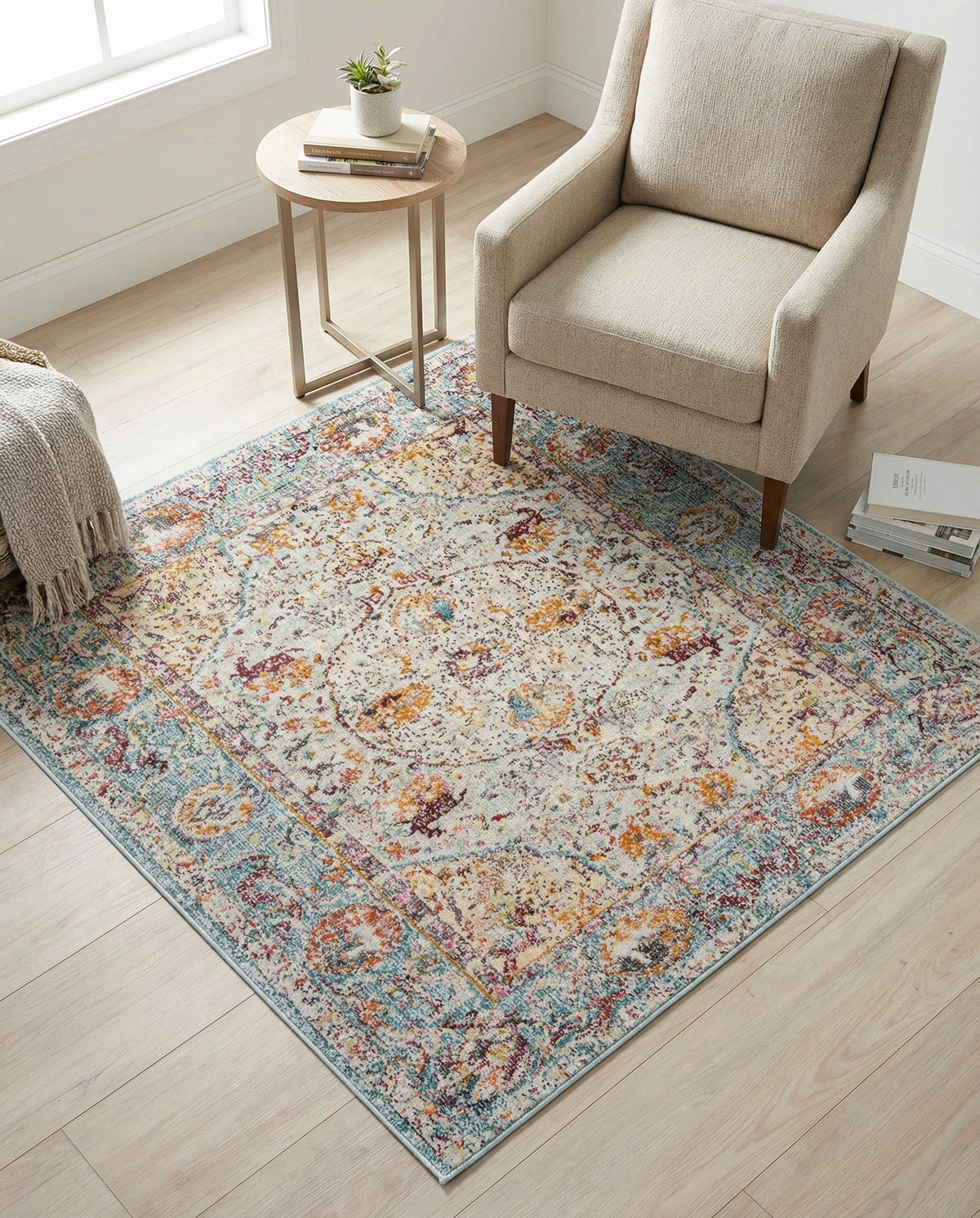 Caribbean Breeze Collection Area Rug -  Xcalak Square Light Blue  lifestyle 101