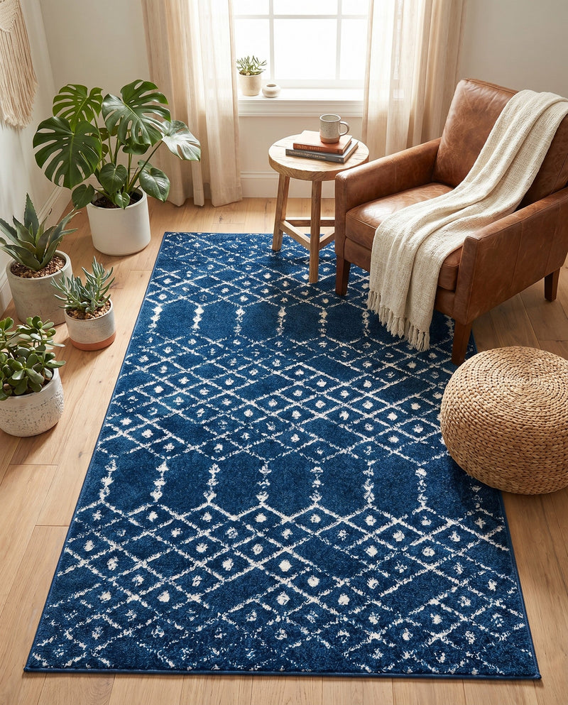 Marrakesh Lattice Collection Area Rug - Casablanca (Navy Blue) Rectangle Navy Blue  lifestyle 17