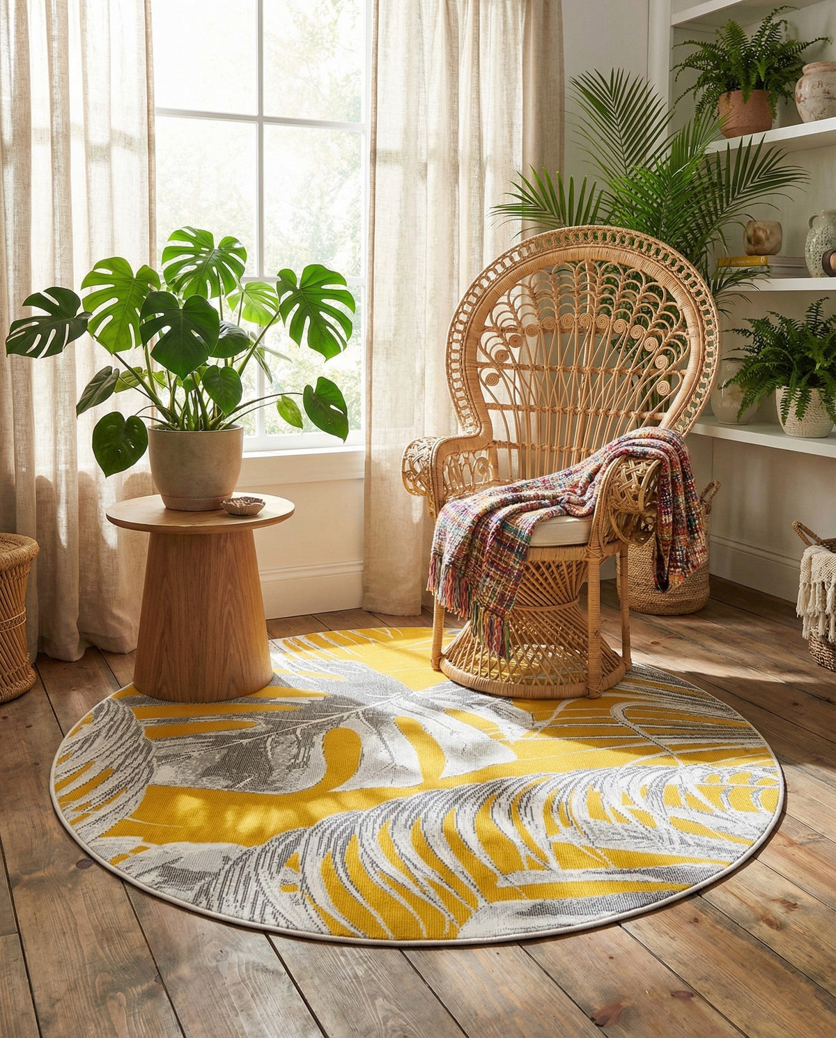 Meadow Breeze Collection Area Rug -  Clover Round Yellow  lifestyle 97