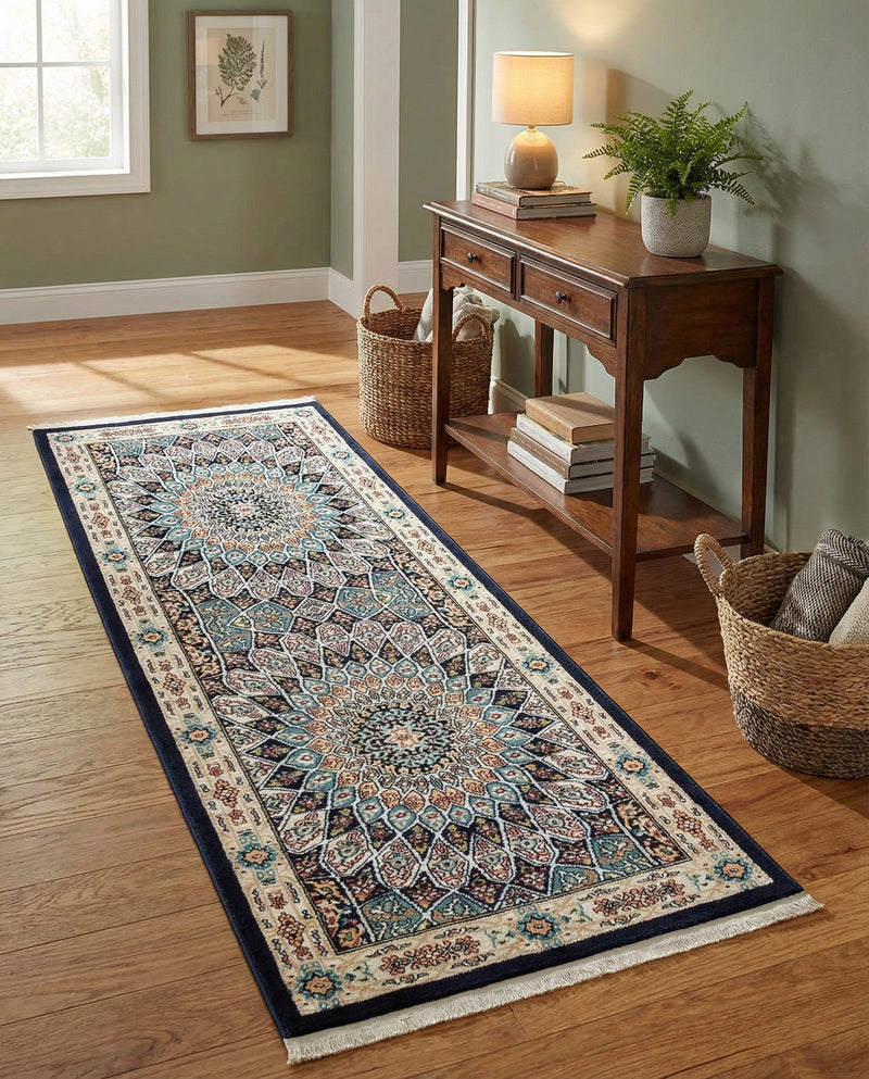 Persian Elegance Collection Area Rug -  Hamedan (Navy Blue) Runner Navy Blue  lifestyle 86