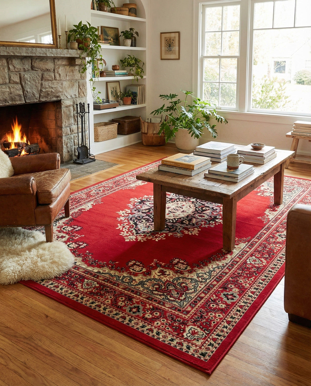 Tabriz Tapestry Collection Area Rug - Azerbaijan (Red) Rectangle Red  lifestyle 6