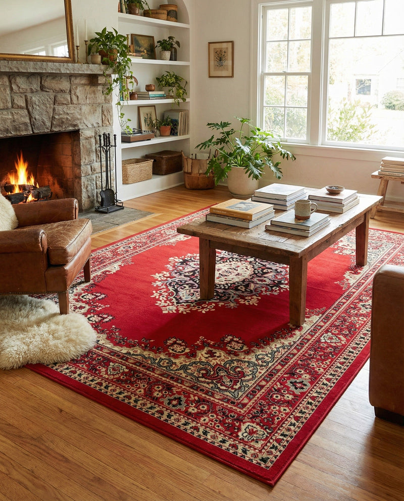 Tabriz Tapestry Collection Area Rug - Azerbaijan (Red) Rectangle Red  lifestyle 6