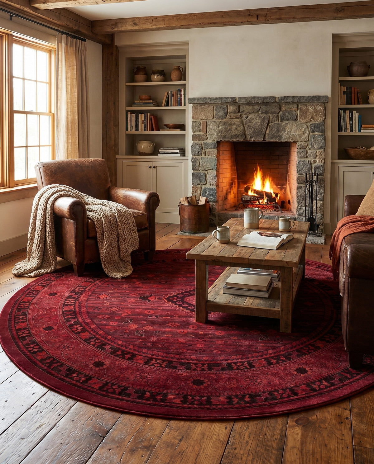 Samarkand Elegance Collection Area Rug -  Zarafshan Round Red  lifestyle 81