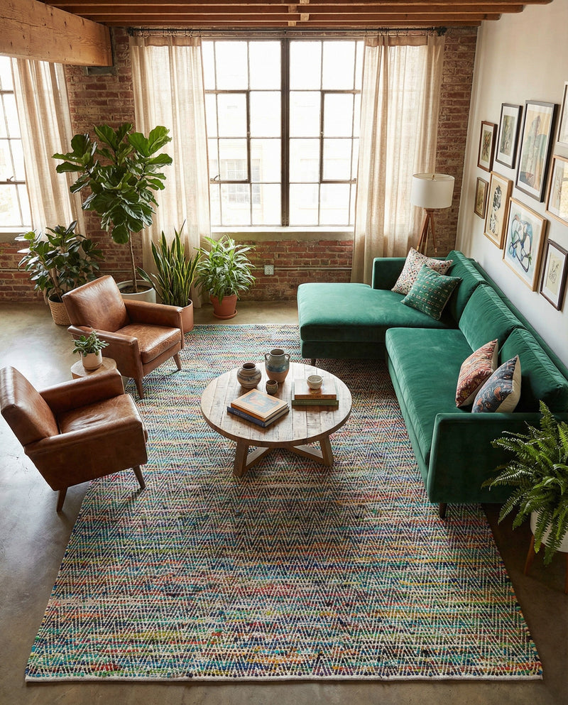 Zigzag Marina Collection Area Rug - HarborStripes Rectangle Green  lifestyle 23