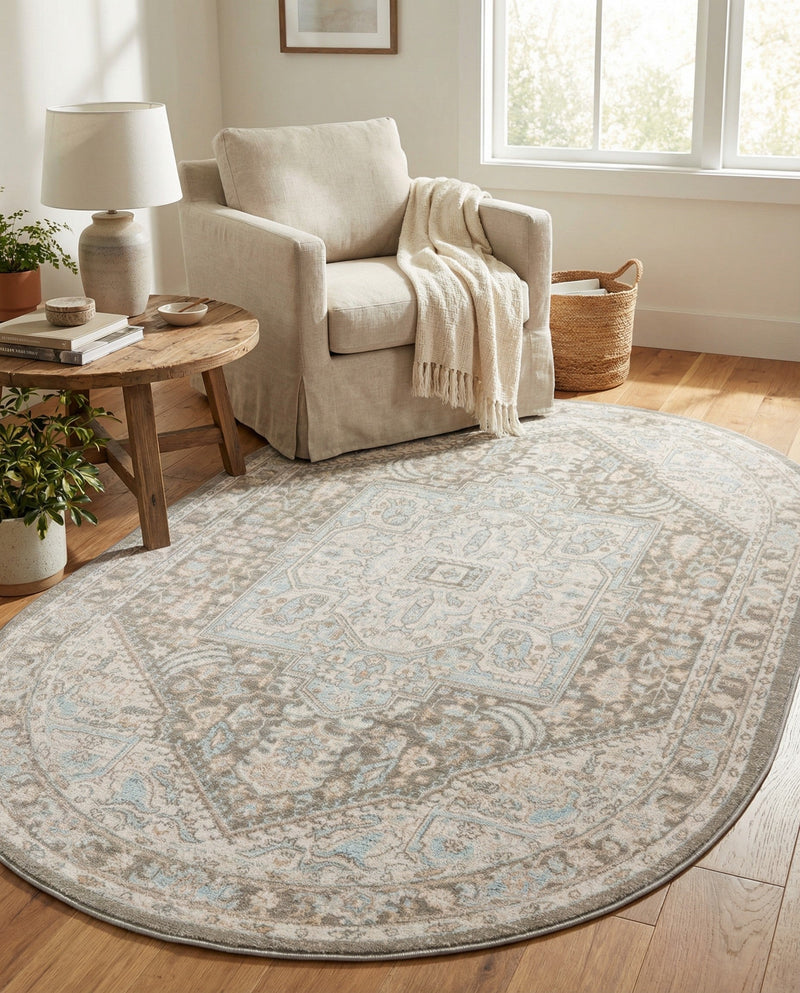 Savannah Series Collection Area Rug - Charleston (Cloud Gray) Oval Cloud Gray  lifestyle 54