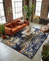 Venetian Tapestry Collection Area Rug - Murano Rectangle Navy Blue  lifestyle 51