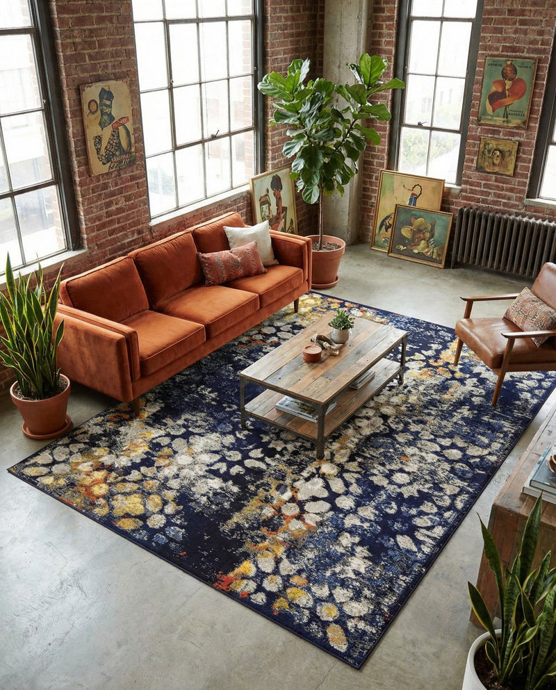 Venetian Tapestry Collection Area Rug - Murano Rectangle Navy Blue  lifestyle 51