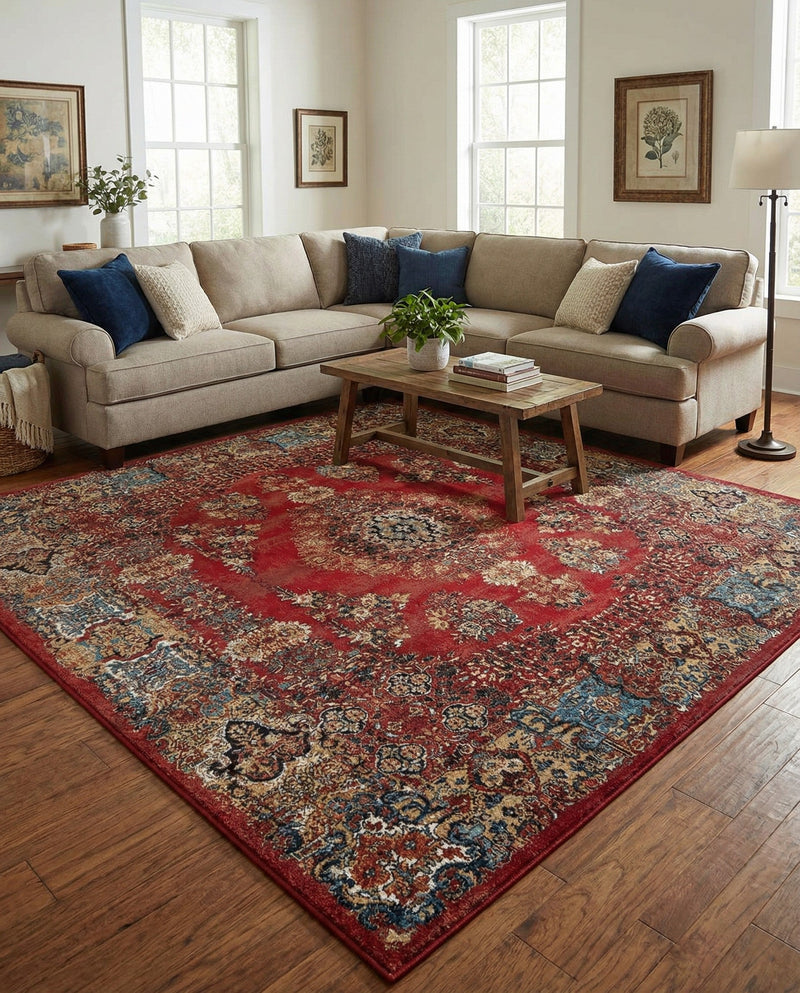 Patio Heritage Collection Area Rug -  Terrace Square Antique Red  lifestyle 30