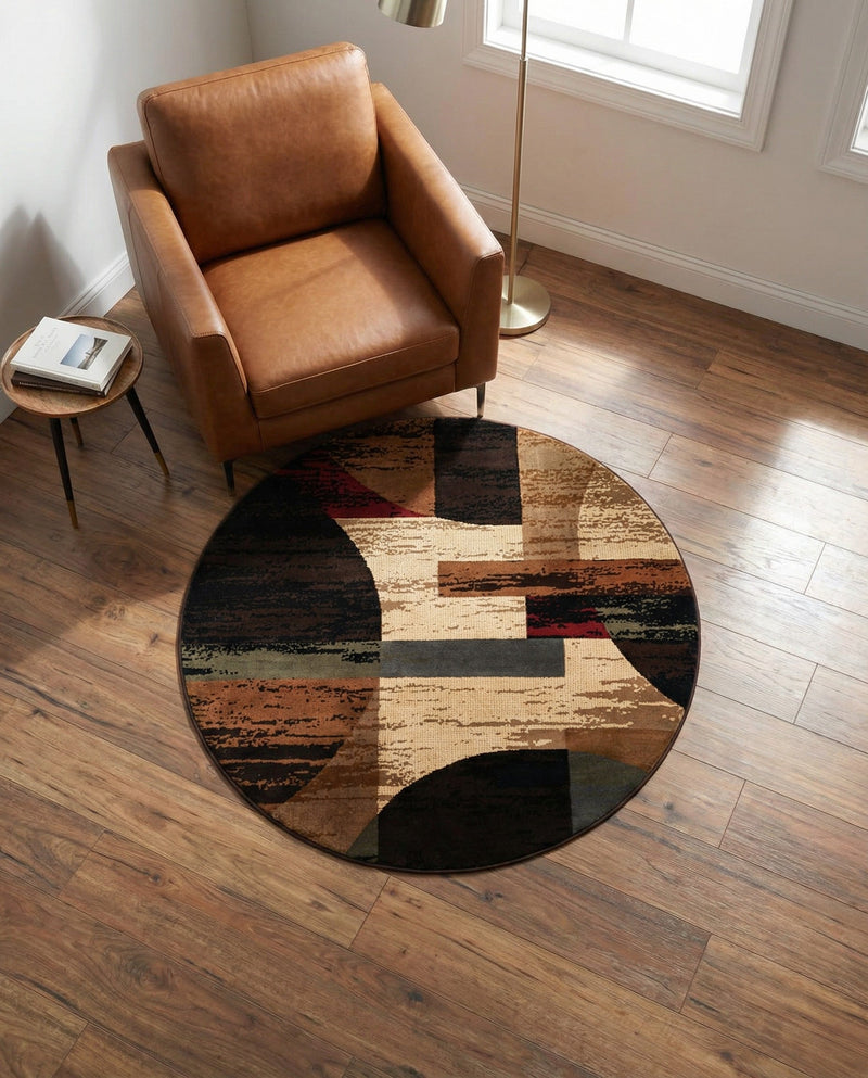 Bistro Lounge Collection Area Rug -  Latte Round Multi  lifestyle 64
