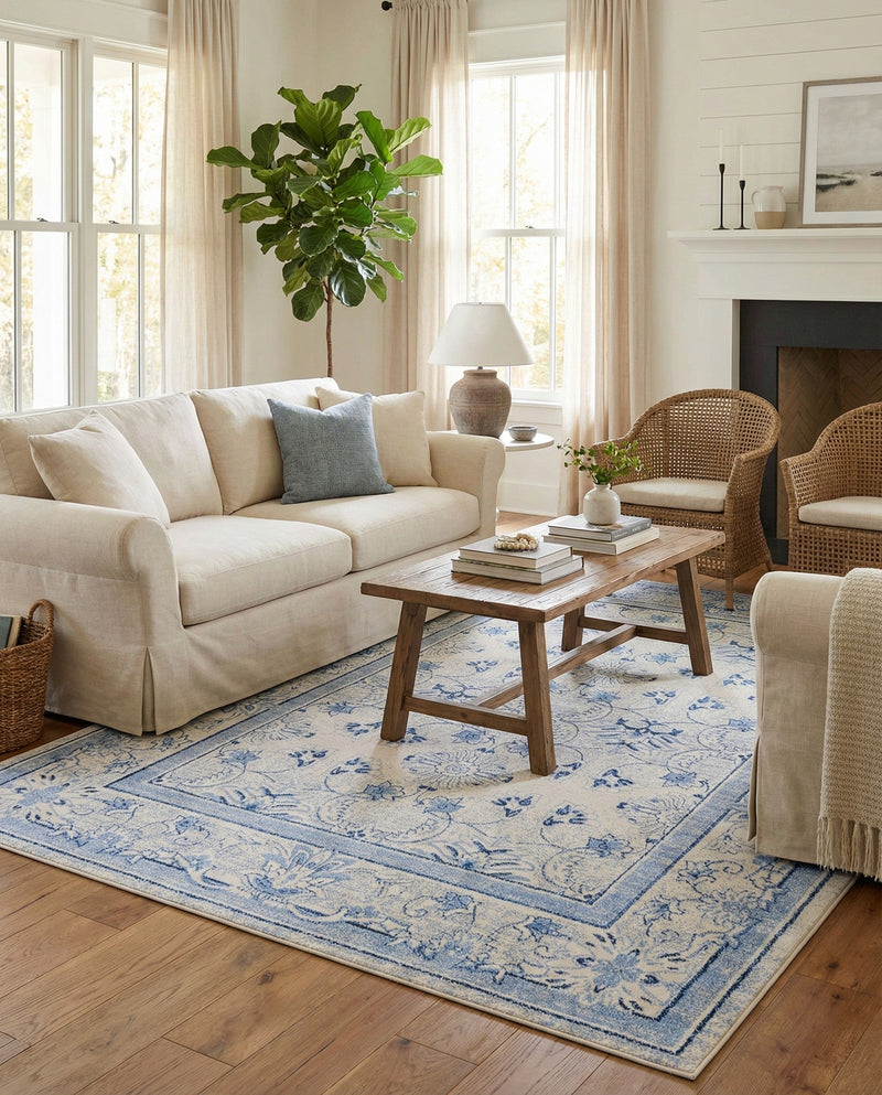 Horizon Collection Area Rug -  Meridian Rectangle Ivory Blue  lifestyle 30