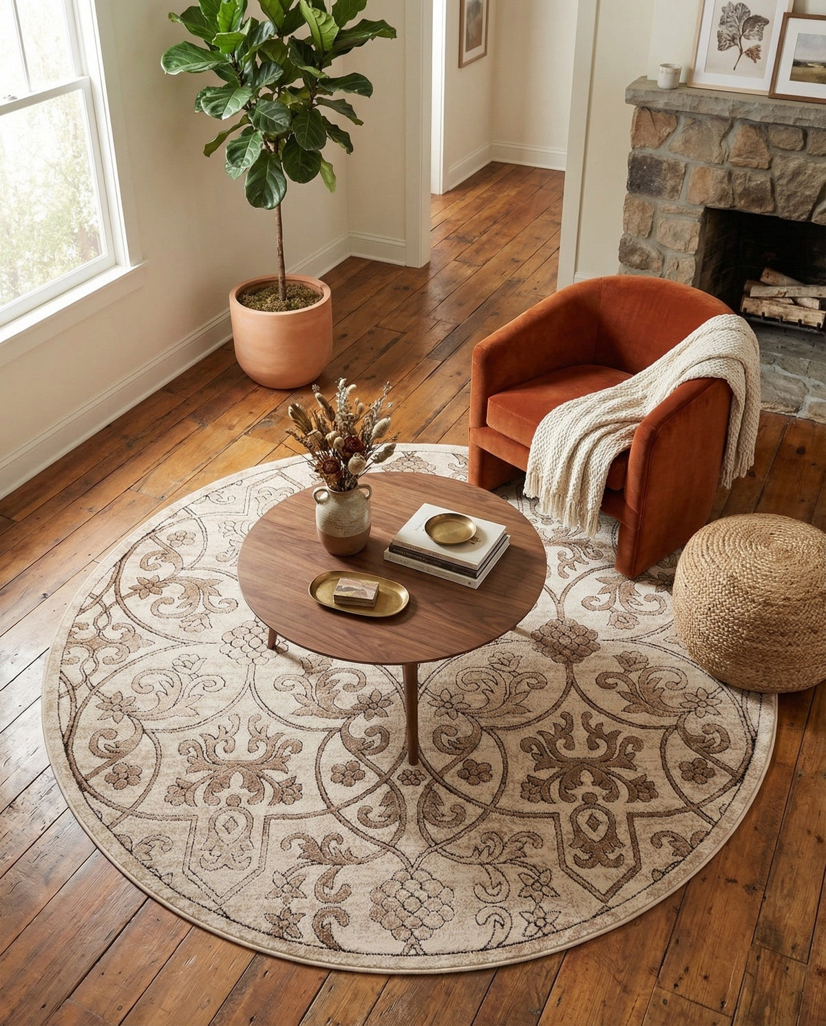 Andes Summit Collection Area Rug -  Merida Round Dark Beige  lifestyle 93