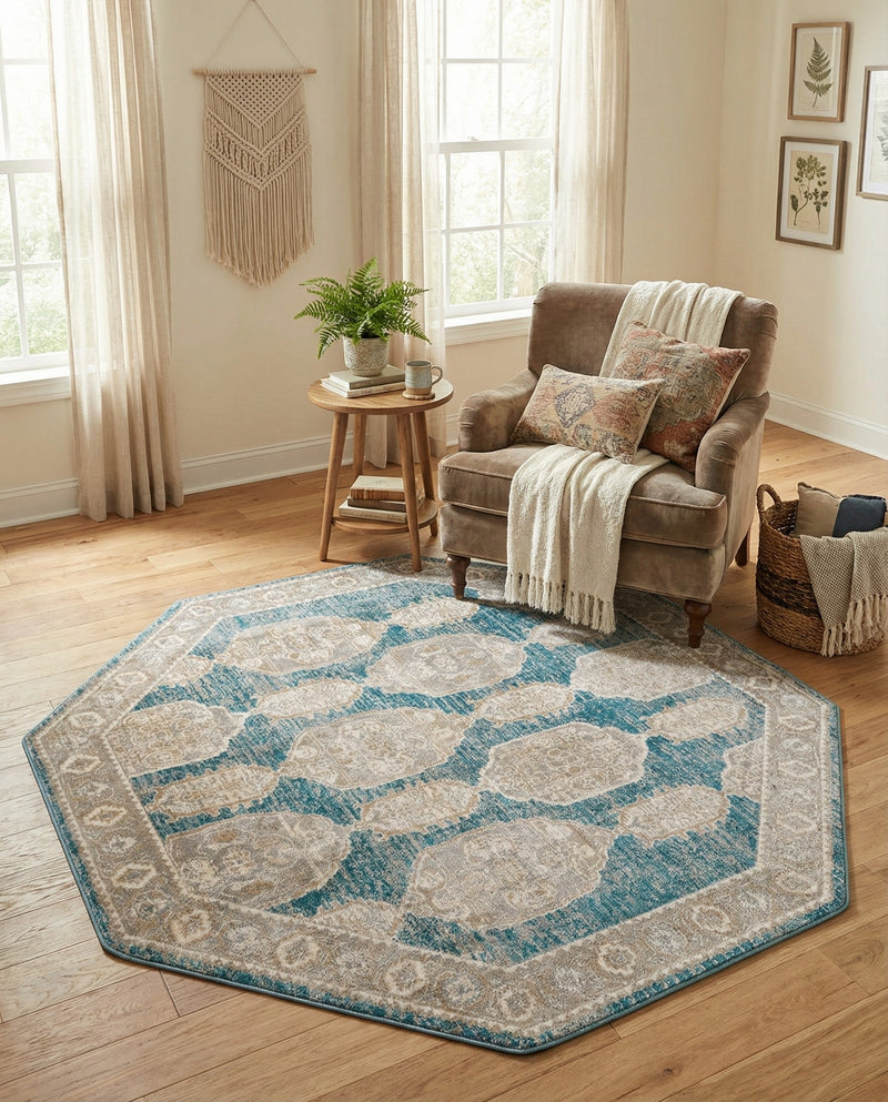 Seville Stripes Collection Area Rug -  Granada (Blue) Octagon Blue  lifestyle 24