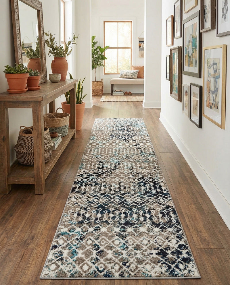 Mediterranean Lattice Collection Area Rug - Santorini (Multi Gray Blue) Runner Multi Gray Blue  lifestyle 72