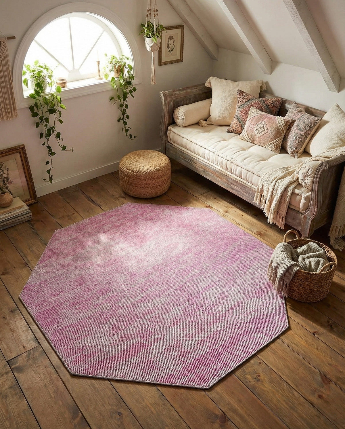 Sahara Essence Collection Area Rug - Oasis (Pink) Octagon Pink  lifestyle 38