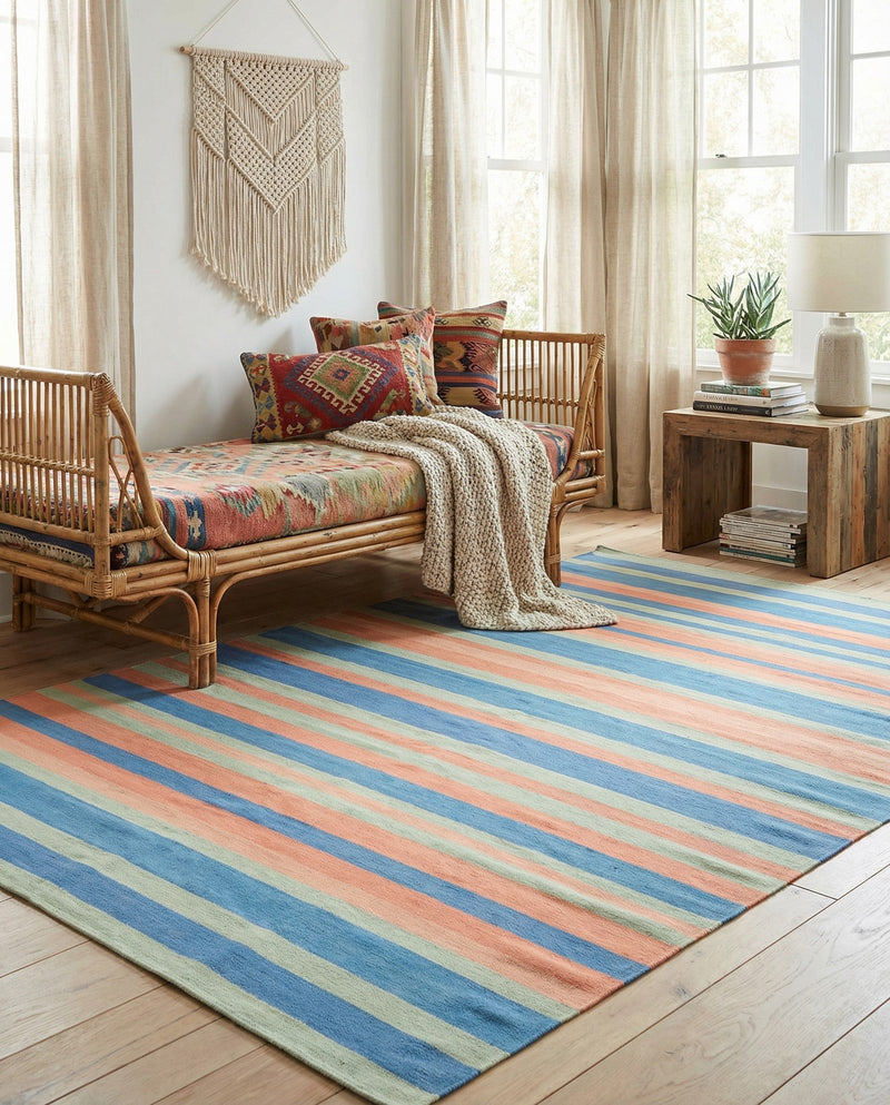 Coastal Stripe Dhurrie Collection Area Rug - Seashore Rectangle Multi  lifestyle 35