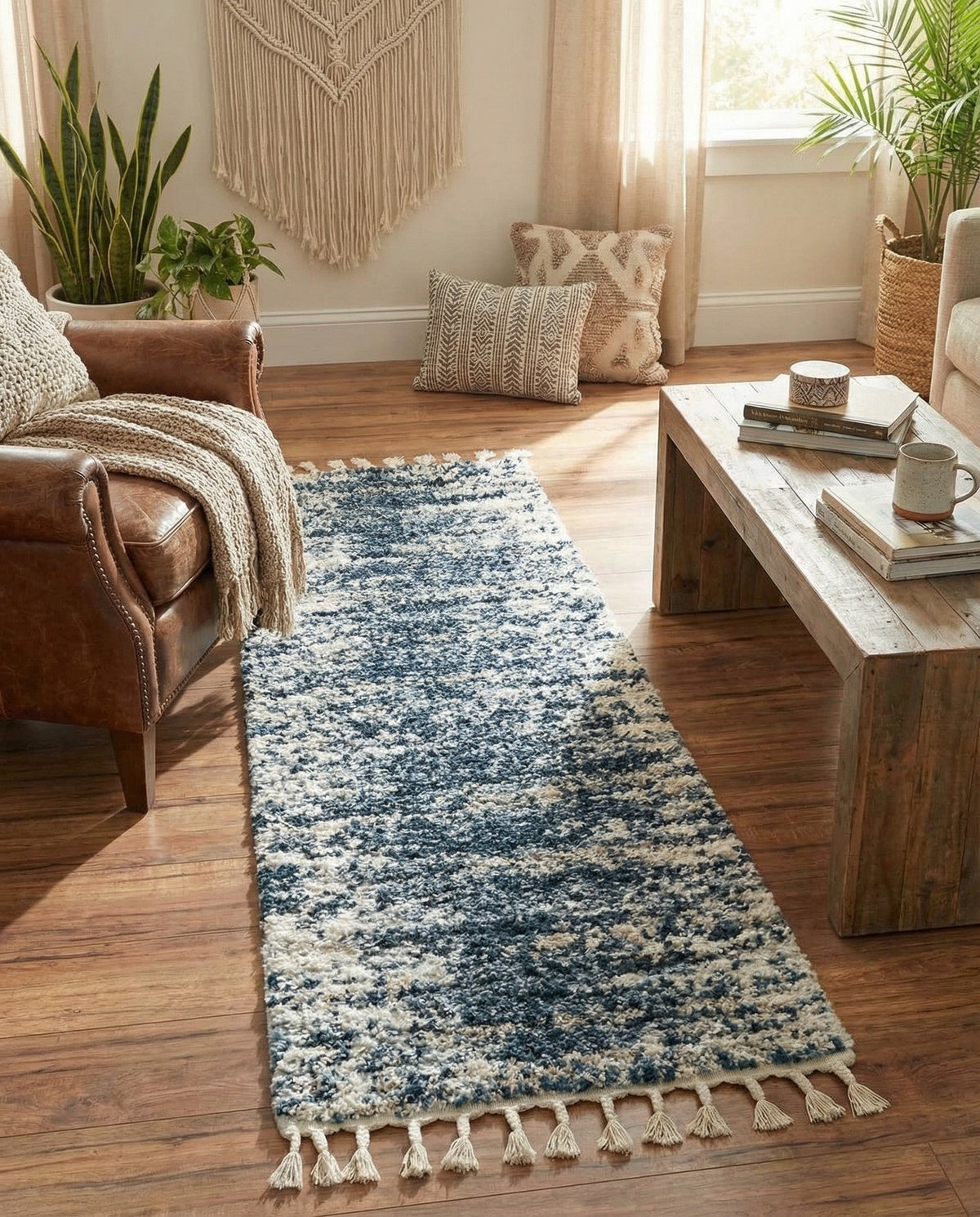 Tranquil Tides Shag Collection Area Rug - Marina Runner Blue  lifestyle 153