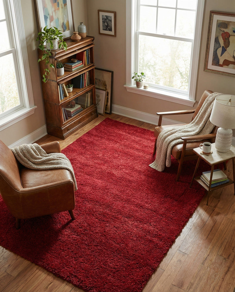 Solid Shag Seaside Collection Area Rug - Azure Cove (Red) Rectangle Red  lifestyle 11