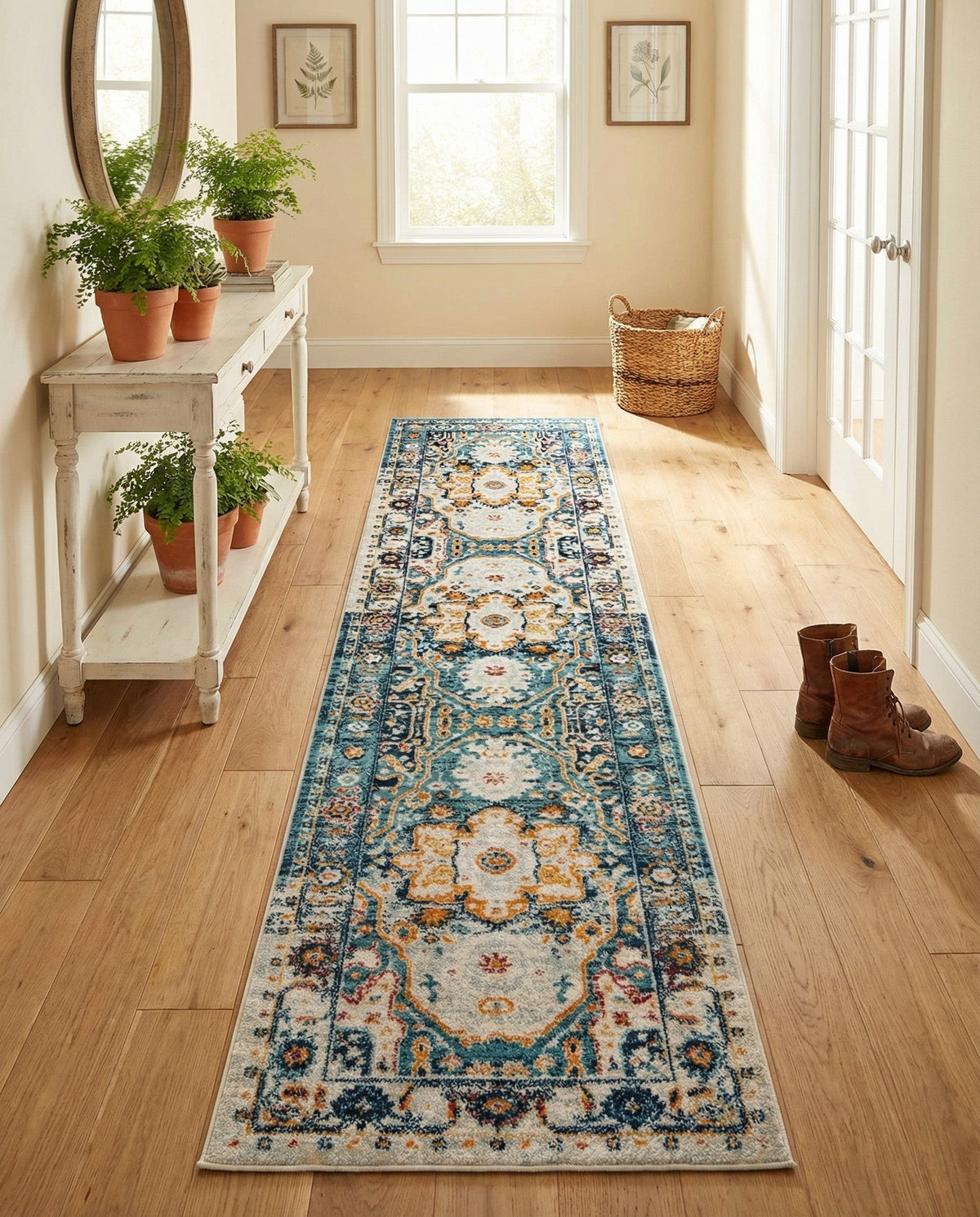 Parisian Elegance Collection Area Rug - Versailles (Teal) Runner Teal  lifestyle 50