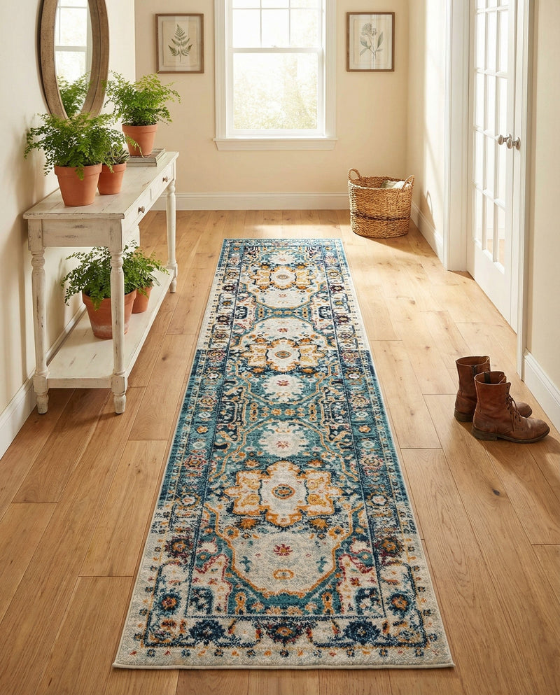 Parisian Elegance Collection Area Rug - Versailles (Teal) Runner Teal  lifestyle 50