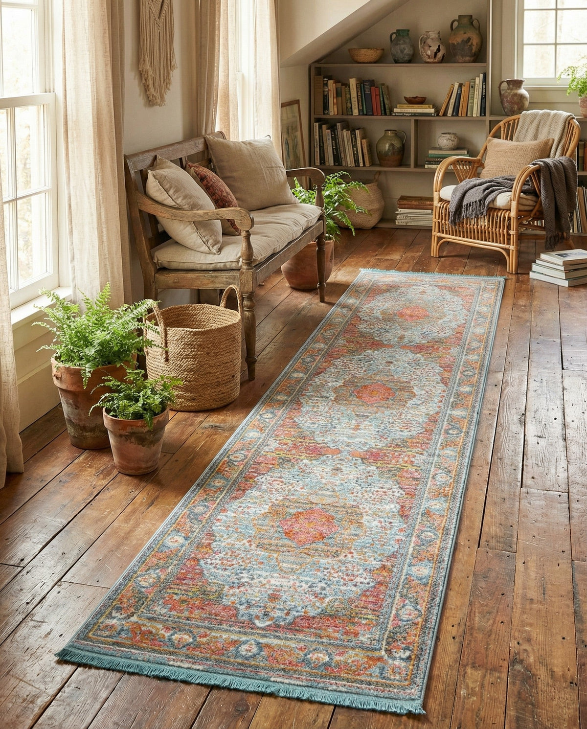 Caribbean Breeze Collection Area Rug -  Floriana Runner Light Blue  lifestyle 84