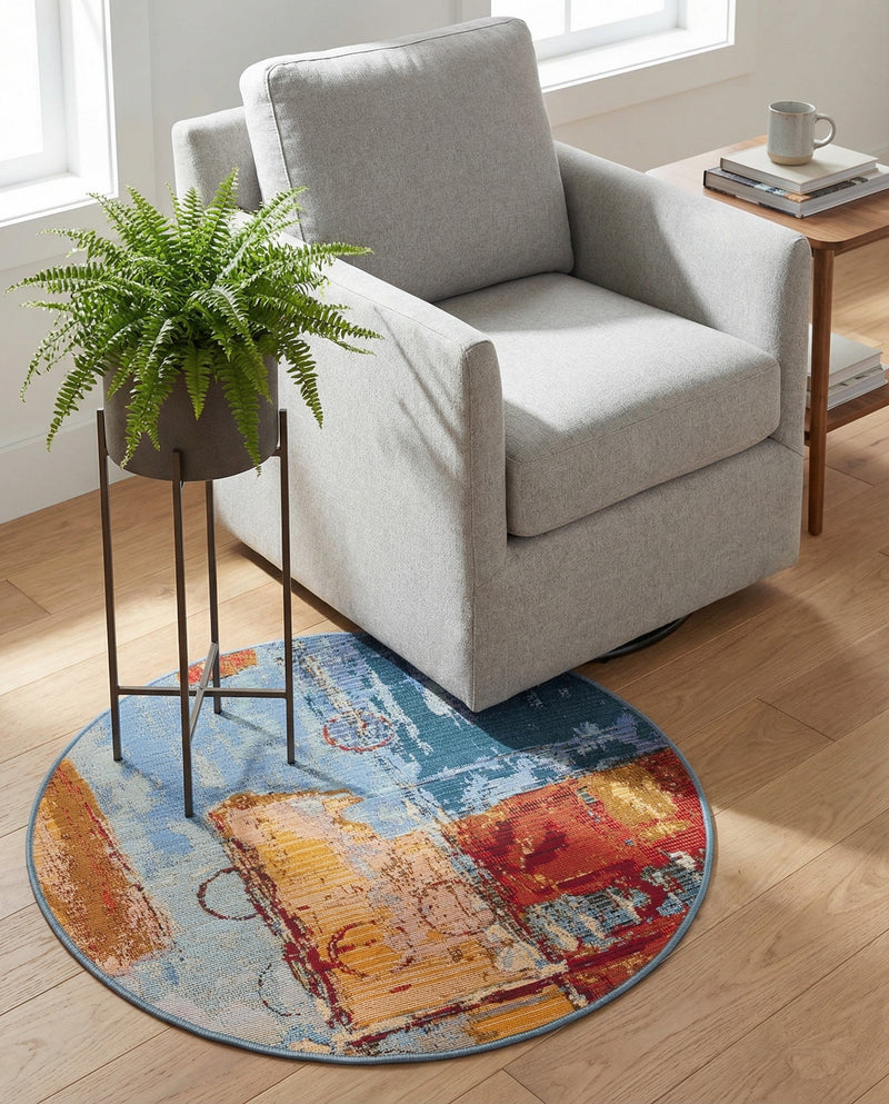 Urban Terrace Collection Area Rug -  Arbour Round Multi  lifestyle 80
