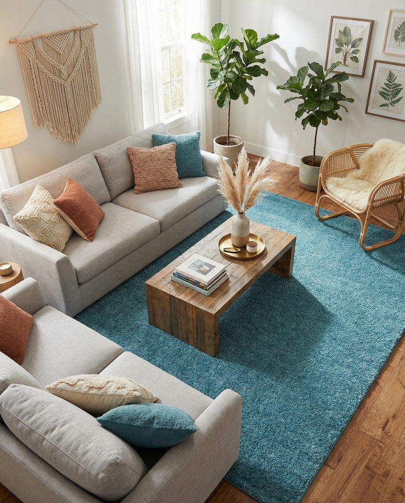 Cozy Comfort Shag Collection Area Rug - Haven (Turquoise) Rectangle Turquoise  lifestyle 19