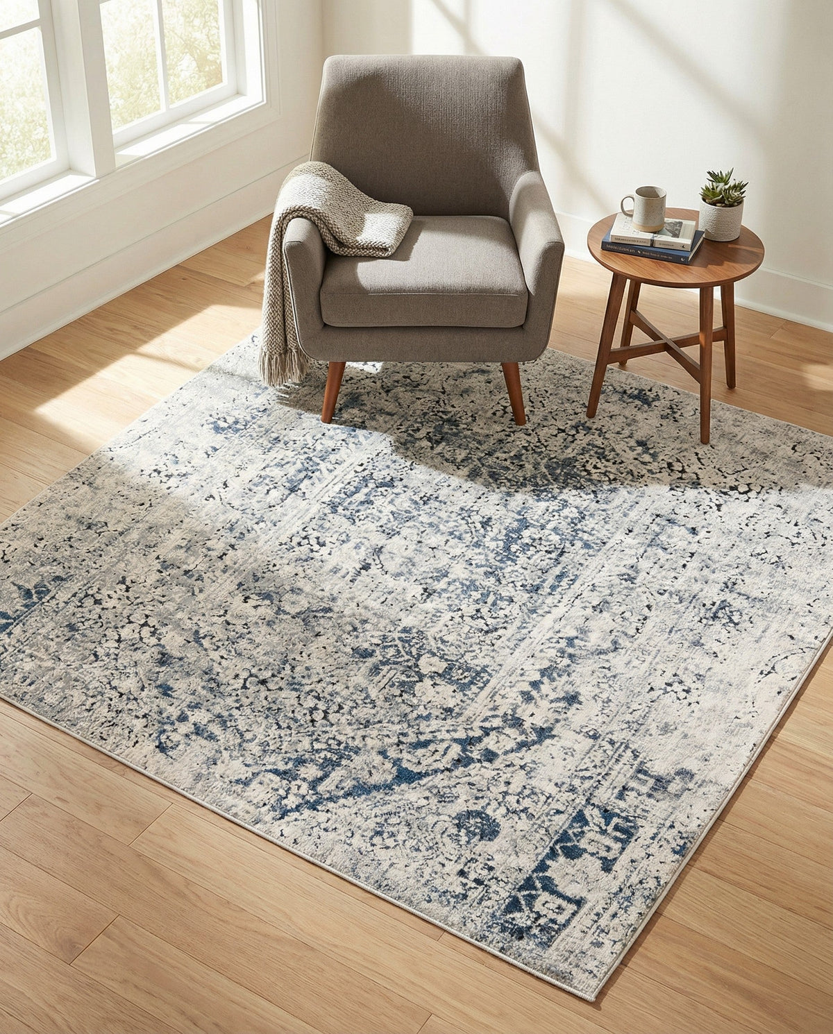 Coastal Manor Collection Area Rug -  Wavecrest Square Gray  lifestyle 81
