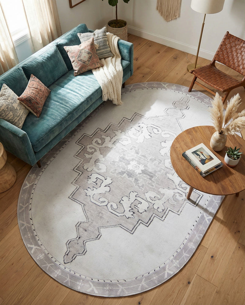 Heritage Elegance Collection Area Rug -  Winterthur (white Gray) Oval white Gray  lifestyle 30