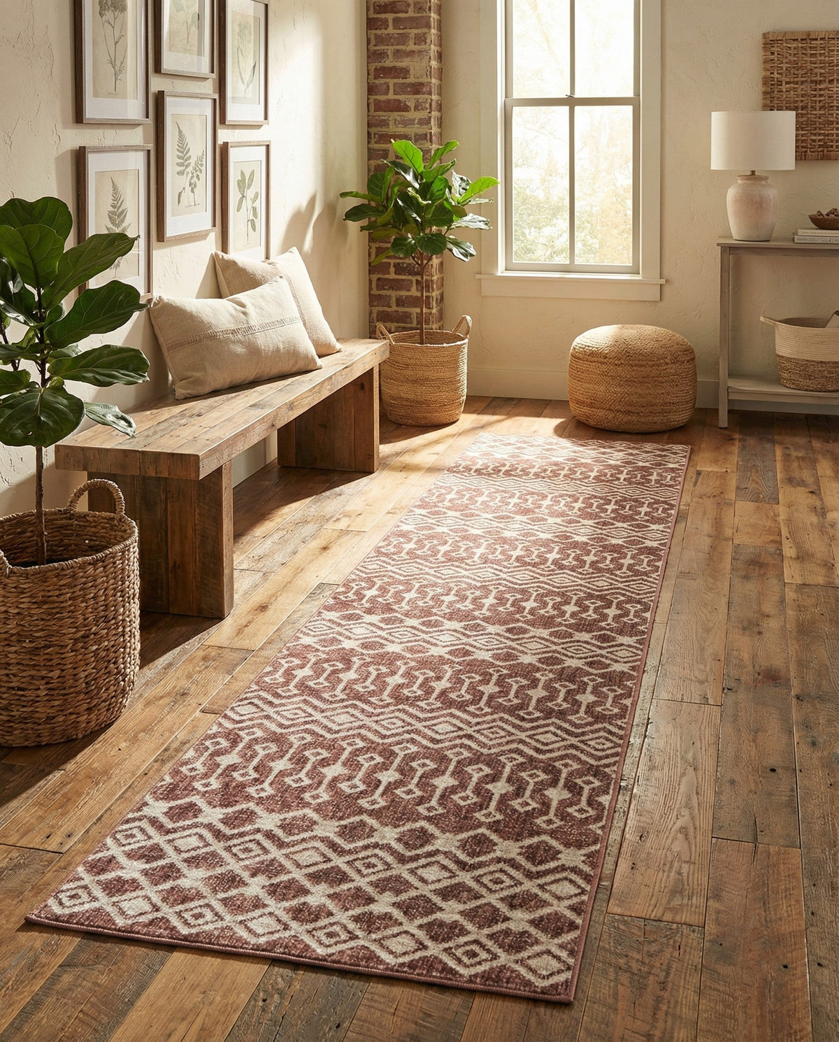 Geo Garden Lattice Collection Area Rug -  Andalusia Runner Dusty Rose  lifestyle 205