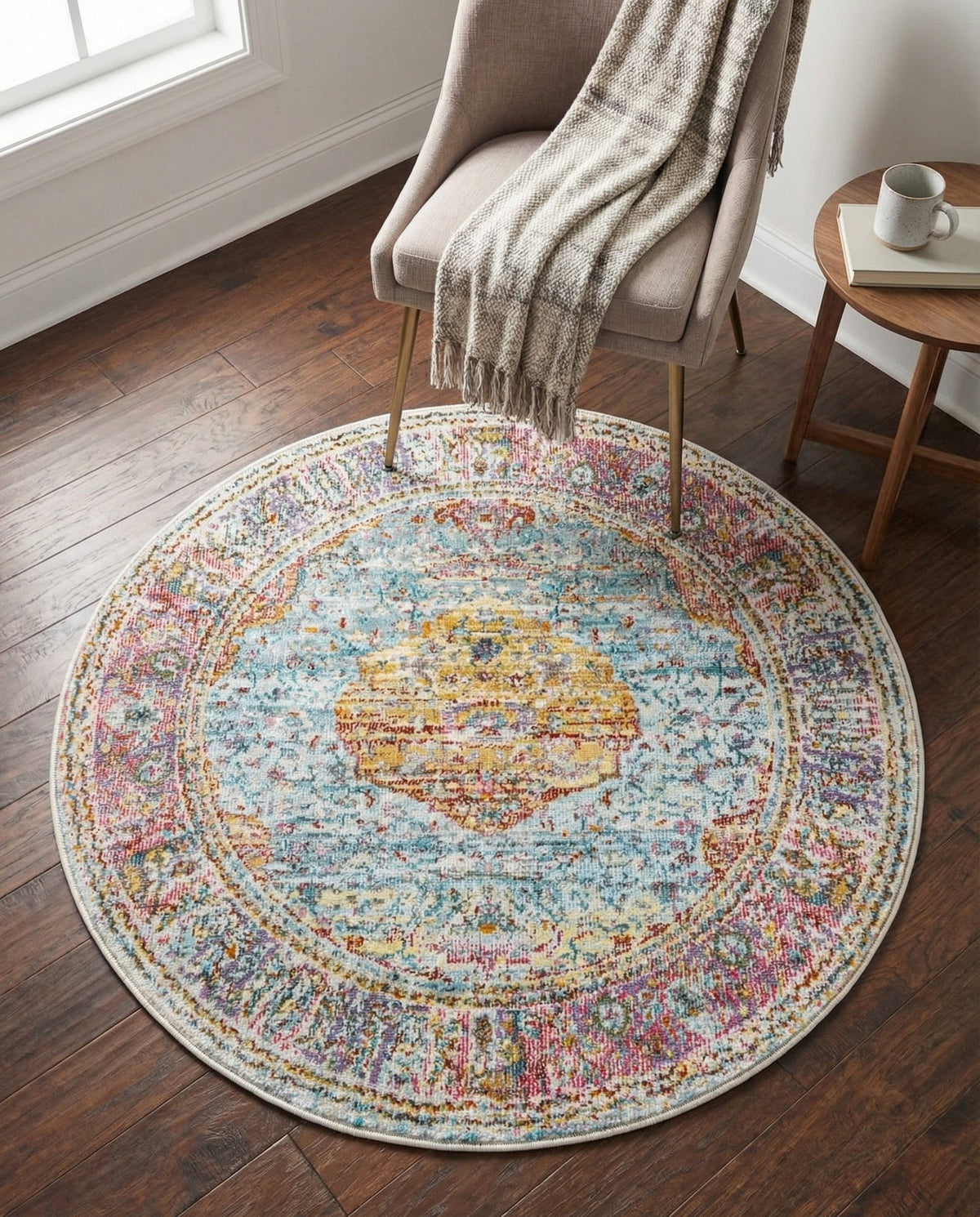 Caribbean Breeze Collection Area Rug -  Vieques Round Light Blue  lifestyle 146