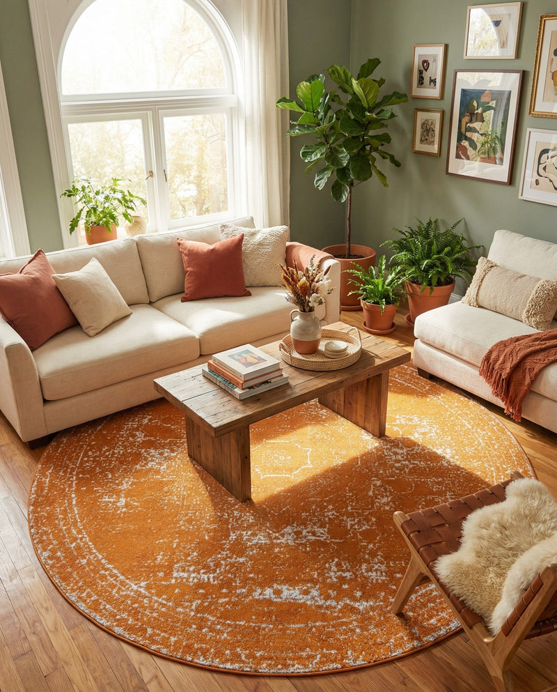 Dover Terrace Collection Area Rug -  Lagoon (Orange) Round Orange  lifestyle 55