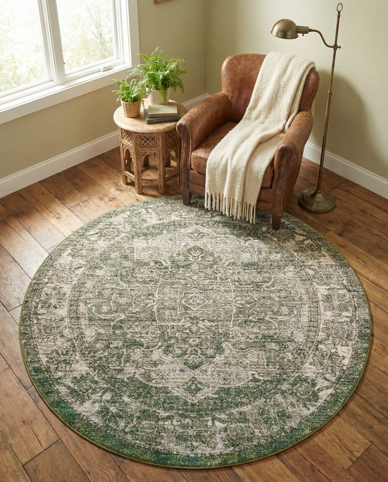 Savannah Soiree Collection Area Rug -  Everglade (Green) Round Green  lifestyle 75