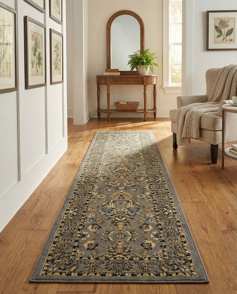 Isfahan Elegance Collection Area Rug - Naghsh-e Jahan (Gray) Runner Gray  lifestyle 50