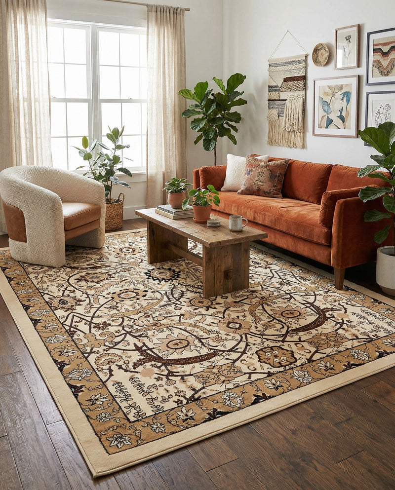 Tabriz Tapestry Collection Area Rug - Sahand (Ivory) Rectangle Ivory  lifestyle 6