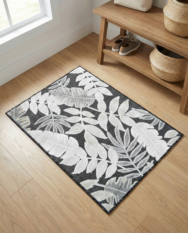Seaside Blooms Collection Area Rug -  Serene Rectangle Black  lifestyle 34