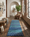 Mediterranean Lattice Collection Area Rug - Santorini (Navy and Teal) Runner Navy and Teal  lifestyle 52