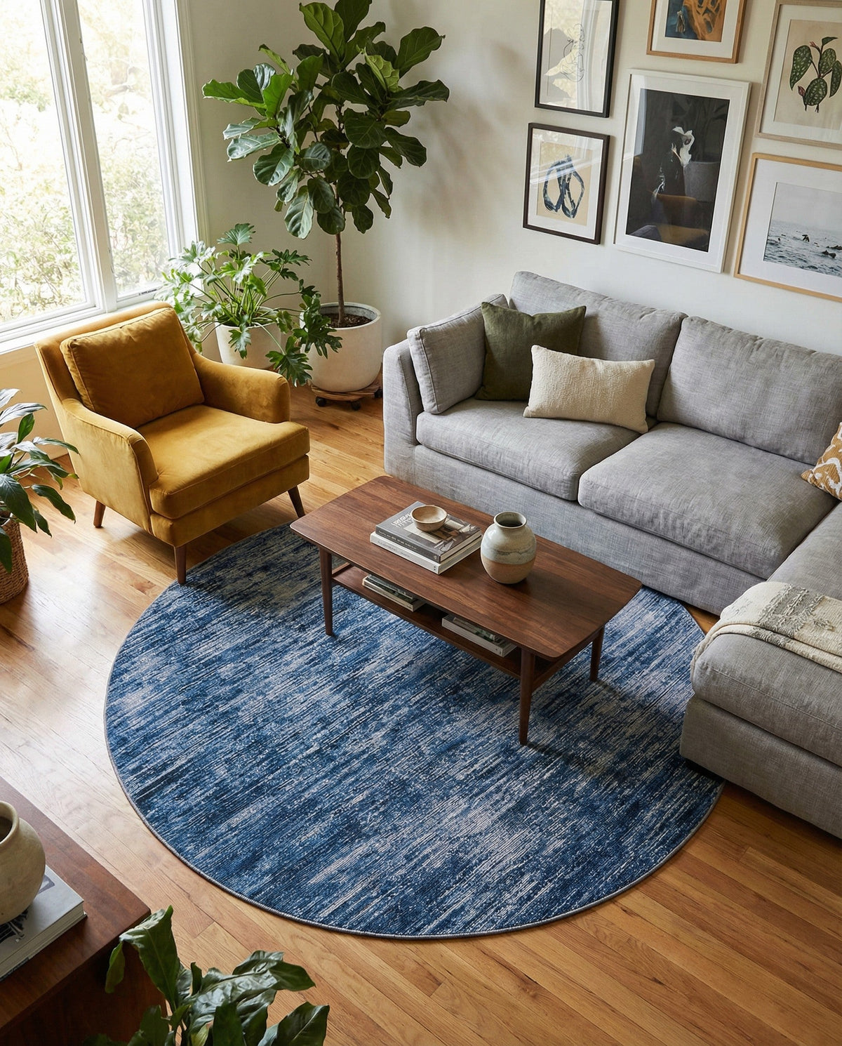 Sahara Essence Collection Area Rug - Oasis (Blue) Round Blue  lifestyle 81