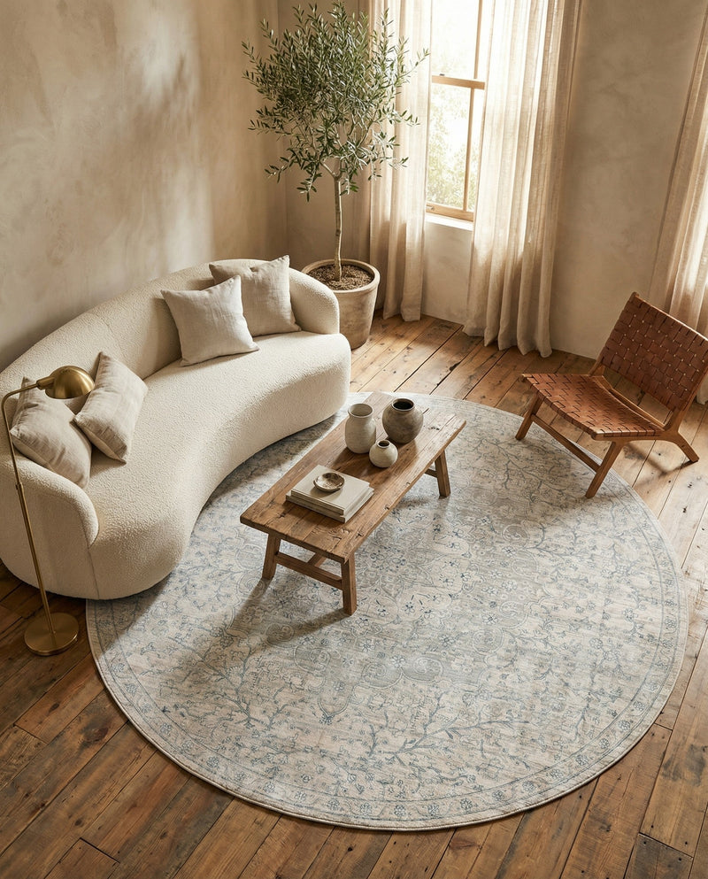 Coastal Haven Collection Area Rug - Seabreeze (Gray) Round Gray  lifestyle 70