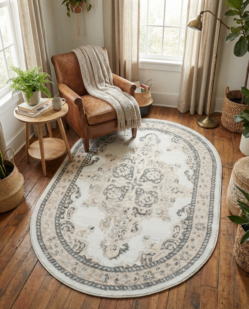 Beverly Grove Collection Area Rug -  Fairfax (Ivory) Oval Ivory  lifestyle 70