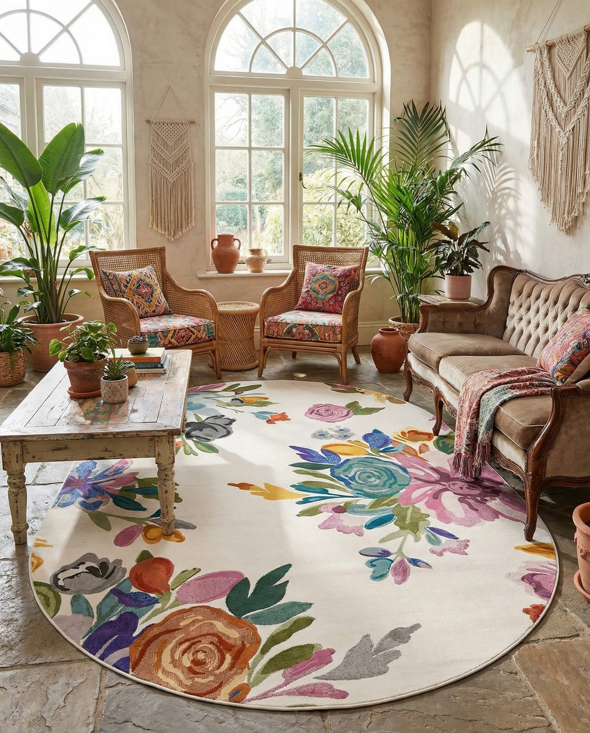 Meadow Breeze Collection Area Rug - Wildflower Oval Ivory  lifestyle 85