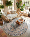 Seville Stripes Collection Area Rug - Cadiz (Blue) Round Blue  lifestyle 78