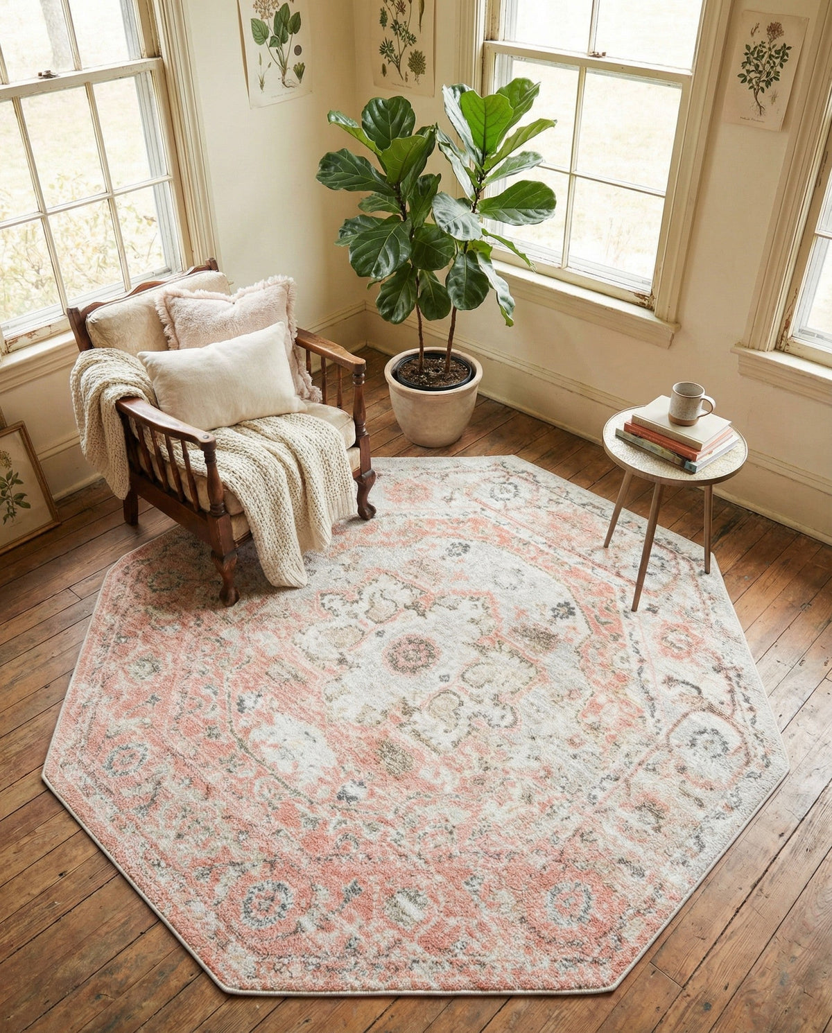 Parisian Elegance Collection Area Rug - Versailles (Rose Pink) Octagon Rose Pink  lifestyle 77