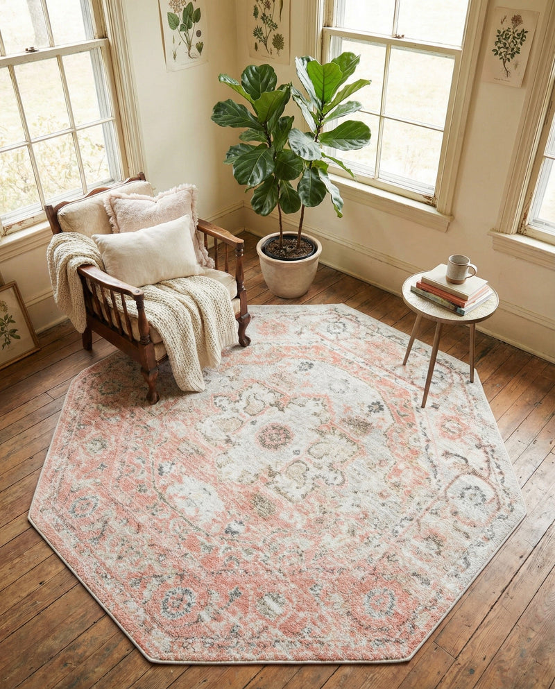 Parisian Elegance Collection Area Rug - Versailles (Rose Pink) Octagon Rose Pink  lifestyle 77