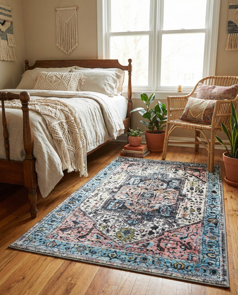 Casablanca Tapestry Collection Area Rug - Fes Rectangle Powder Blue  lifestyle 69