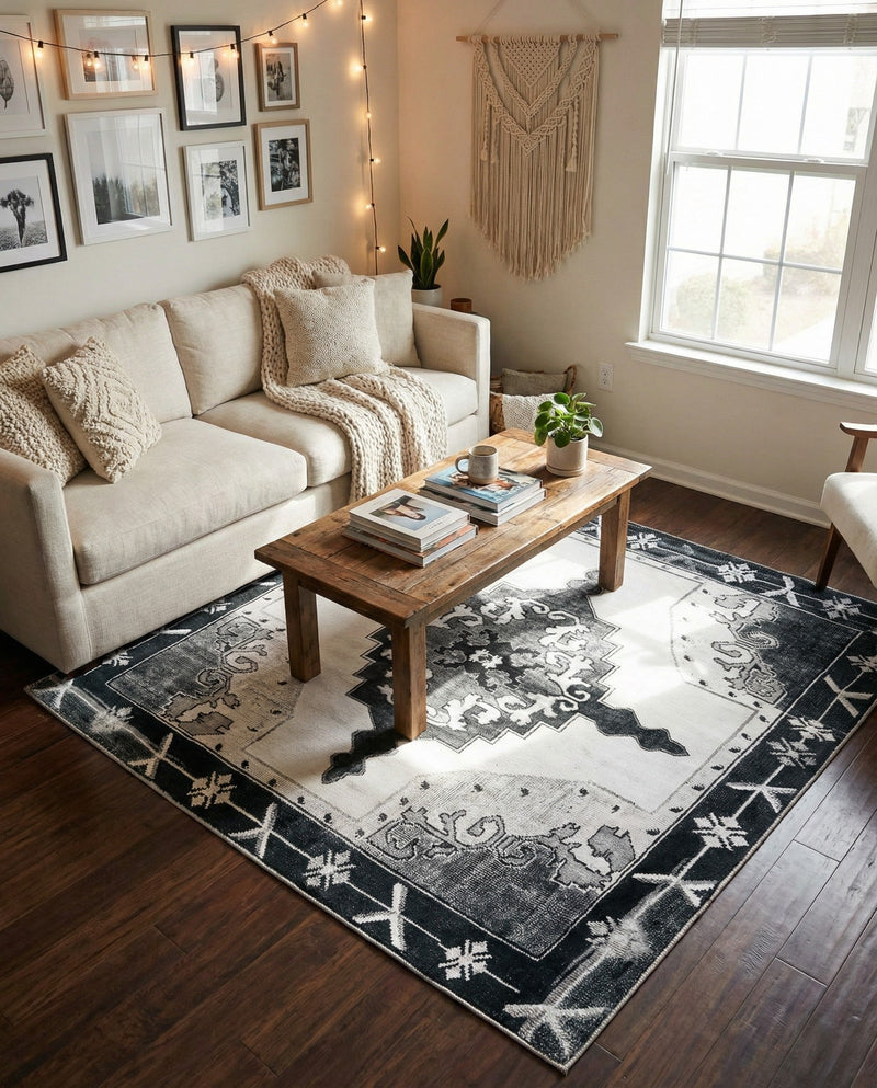Heritage Elegance Collection Area Rug -  Winterthur (Black and White) Square Black and White  lifestyle 50