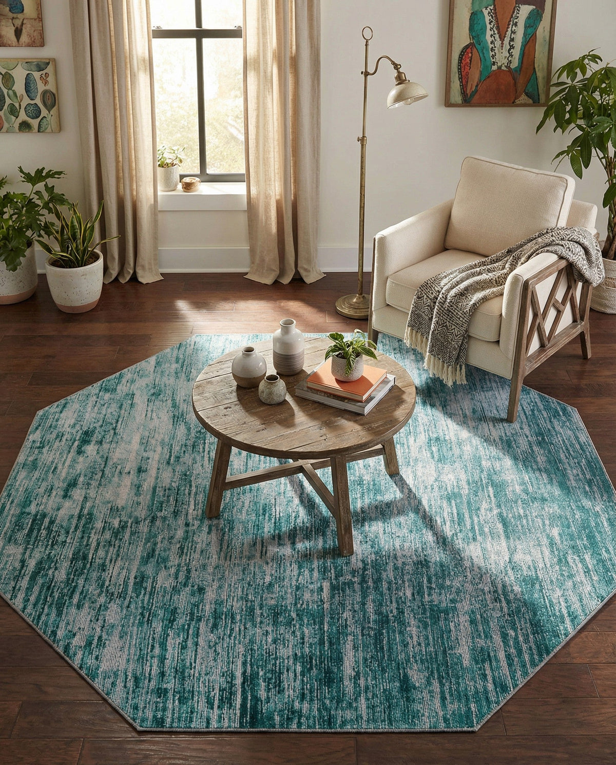 Sahara Essence Collection Area Rug - Oasis (Teal) Octagon Teal  lifestyle 87