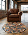 Havana Hide Patchwork Collection Area Rug - Cienfuegos Round Black and Brown  lifestyle 8
