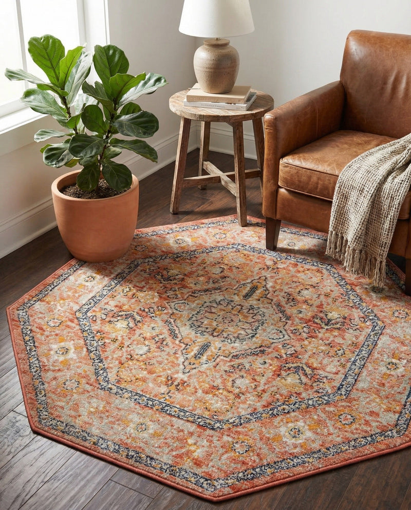 Seville Stripes Collection Area Rug - Cadiz (Brick Red) Octagon Brick Red  lifestyle 28