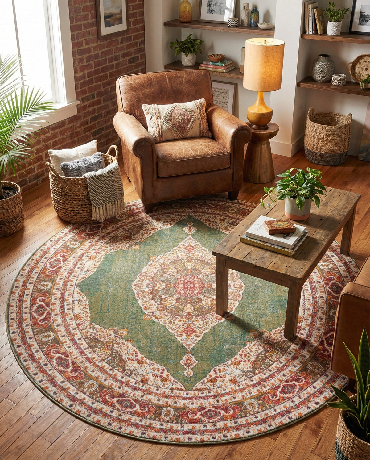 Caribbean Breeze Collection Area Rug -  Windward Round Green  lifestyle 87